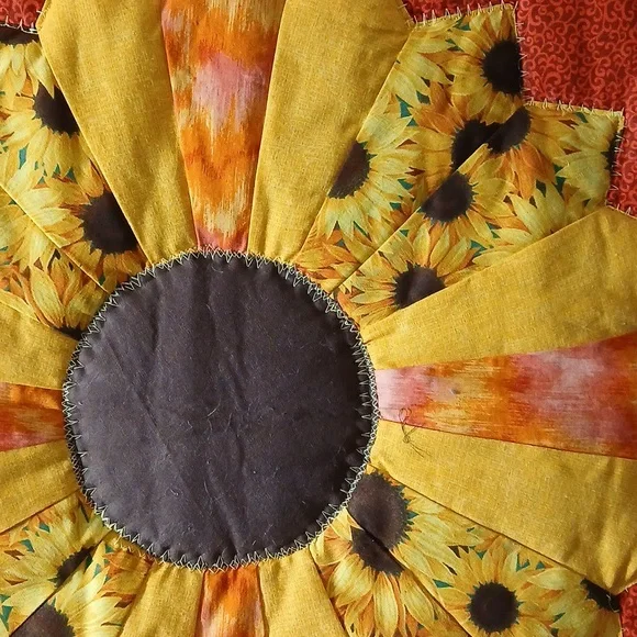 Sunflower Quilt Wall Art in Red and Yellow 20"x22" - Picture 2 of 3